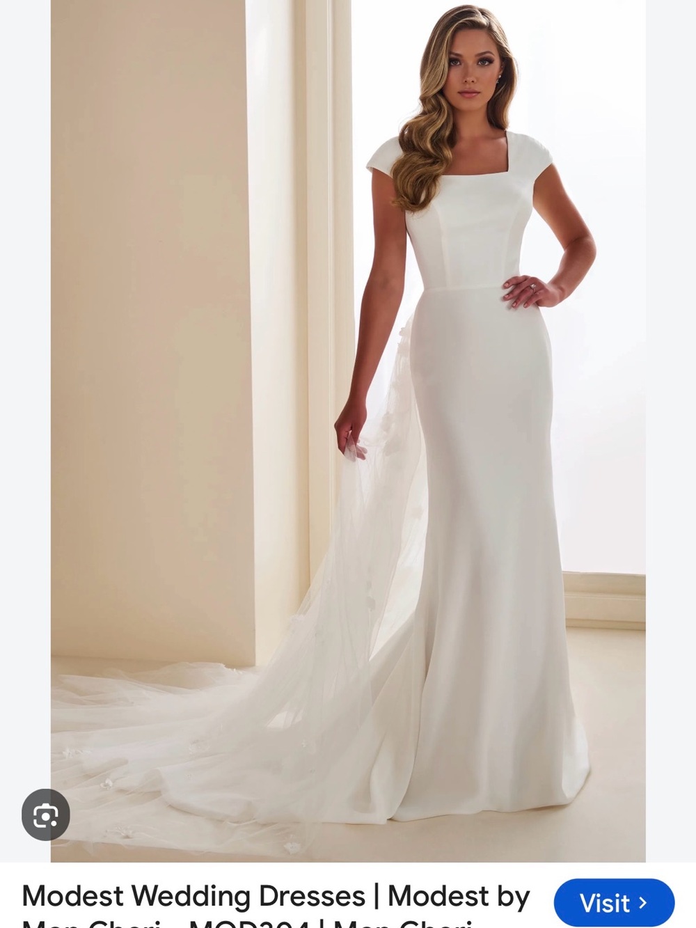 Mon Cheri Ivory Square-Neck Modest Bridal Gown